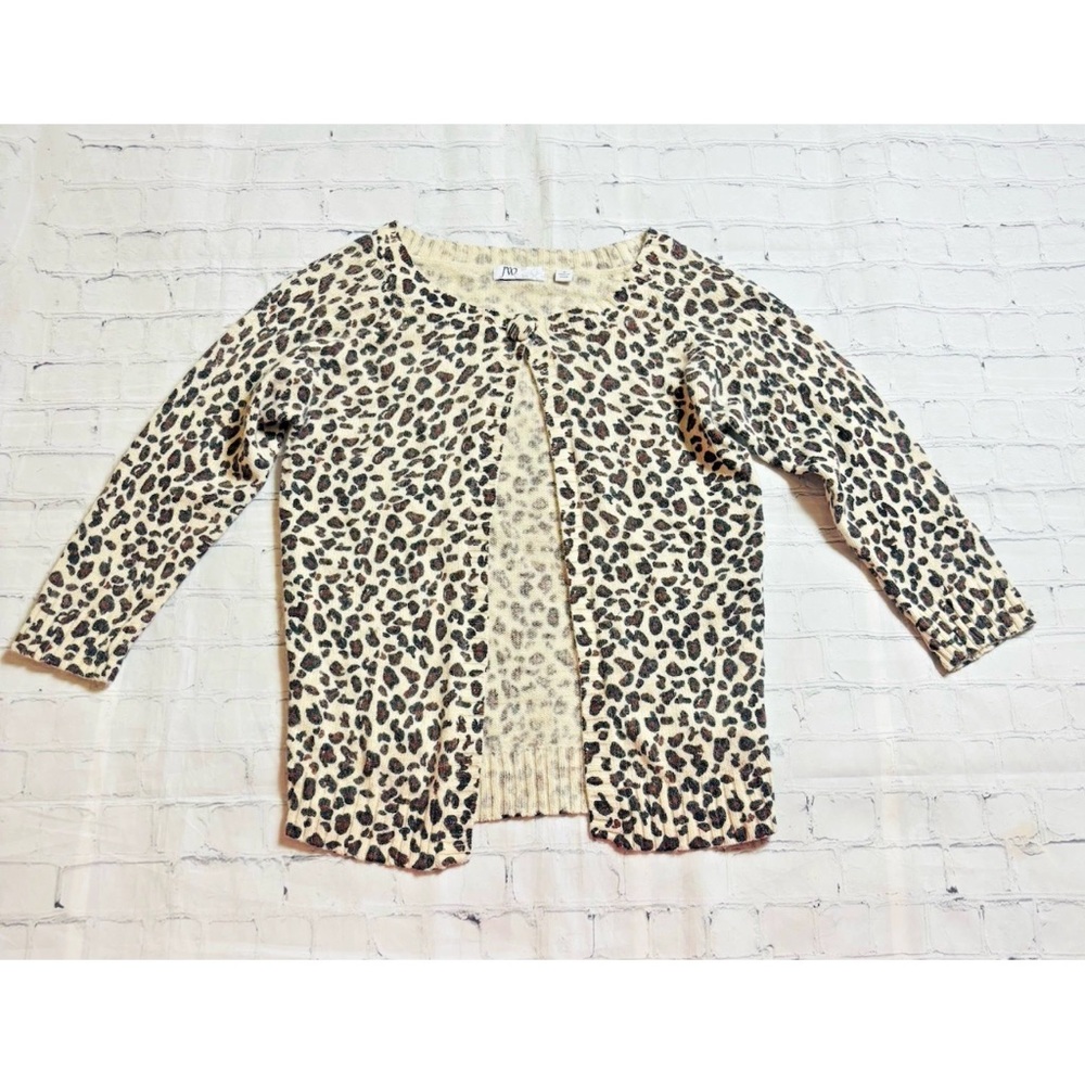 JW Women's Lambswool Angora Knit Cardigan Sweater Leopard Print Size Small